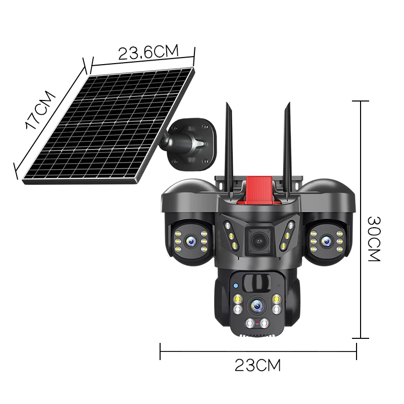 Telecamera Solare Wireless WiFi 8K 15MP con Tre Obiettivi e Tre Schermi, Scheda SIM 4G, Rilevamento Umano, Sorveglianza Esterna V380 - immagine 5