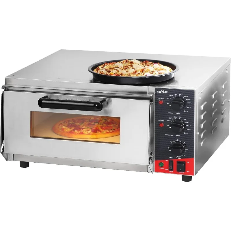 CROSSON ETL Listed Countertop Electric Indoor Commercial Pizza Oven with Pizza Stone And 60-minitue Timer,Indoor Stainless Steel