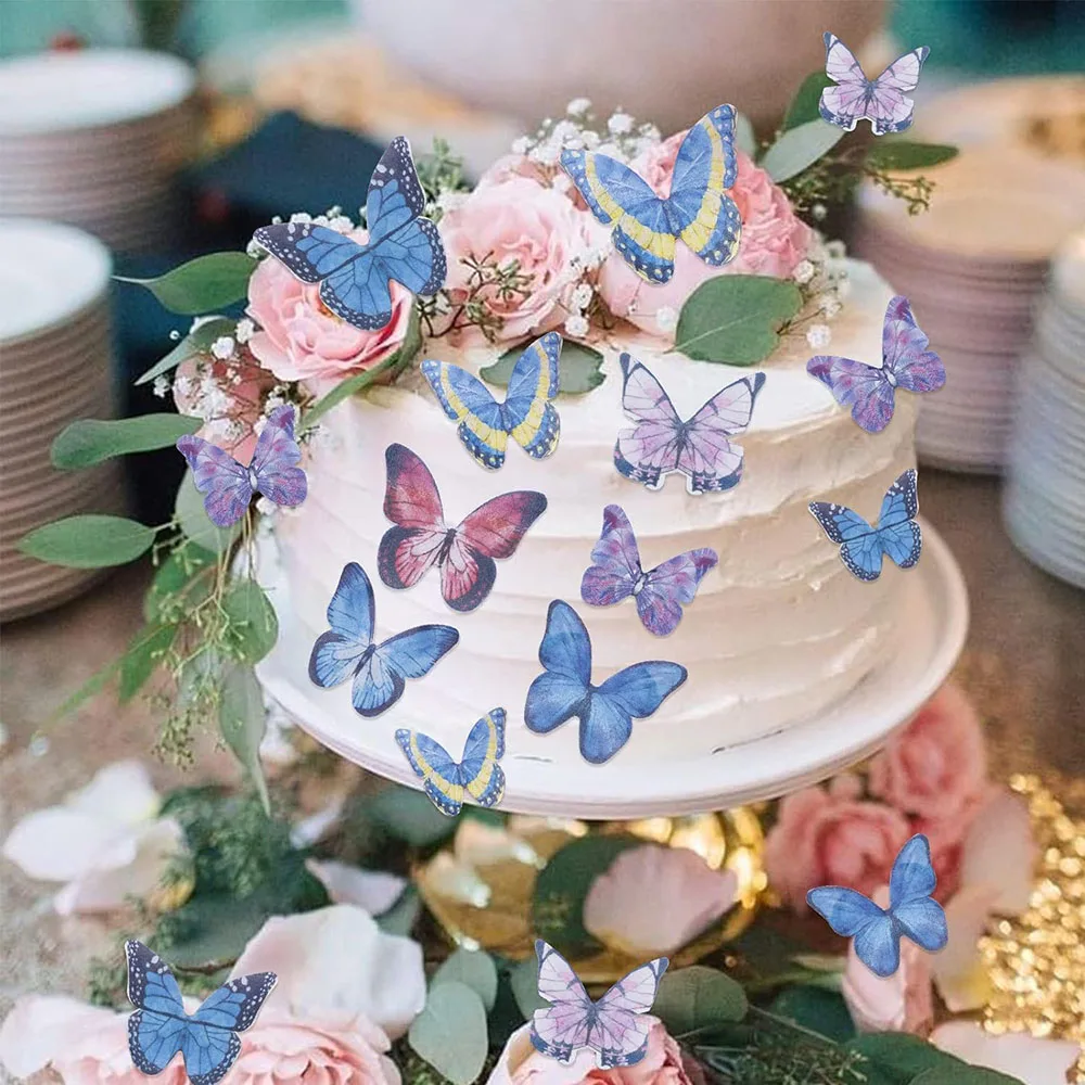 Cake Topper Farfalle 3D Blu-viola – Set Da 13 Pezzi Con Scritta Happy Birthday. Per Torte 6-10 Pollici, Non Commestibile. Feste E Matrimoni. - 3