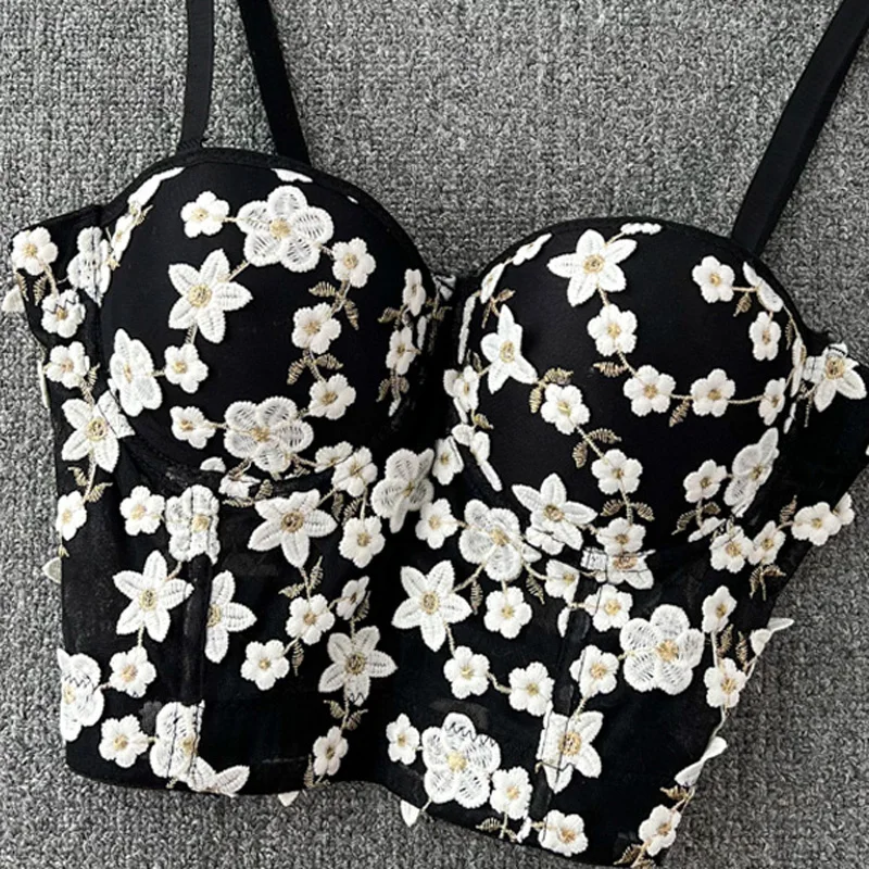 

3D Florals Crop Top Bustier Women Spaghetti Vintage Strap Push Up Corsets Bralette Party Corset Bra Vest Bralette Mujer Overbust