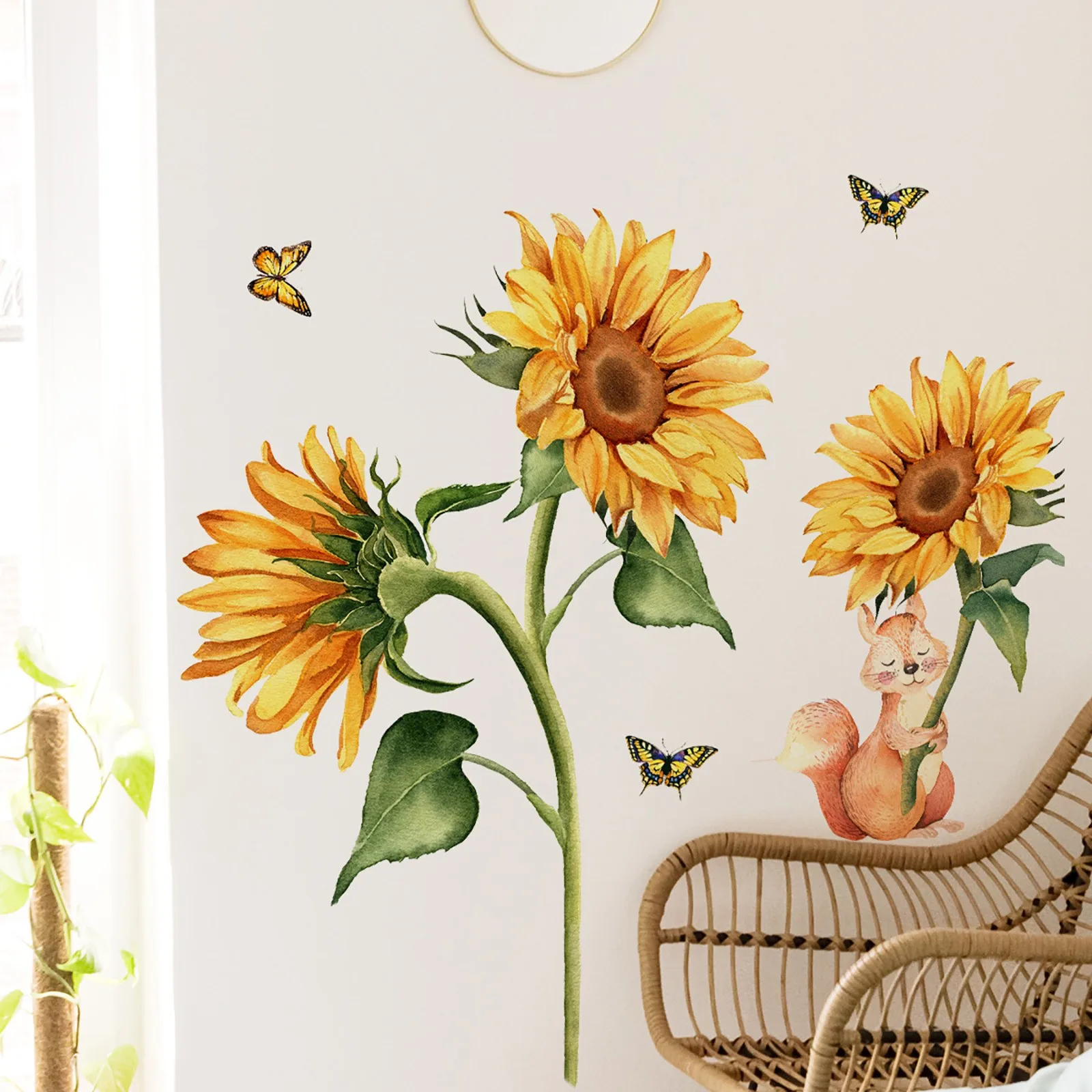 Blue Stickers Sunflower Wall Decals Garden Flower Wall Stickers Bedroom