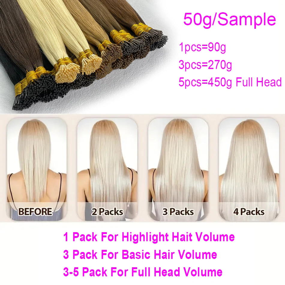 Natural Human Hair Extensions Straight I Tip Keratin Capsule 50pcs 16-30&ldquo; Virgin
