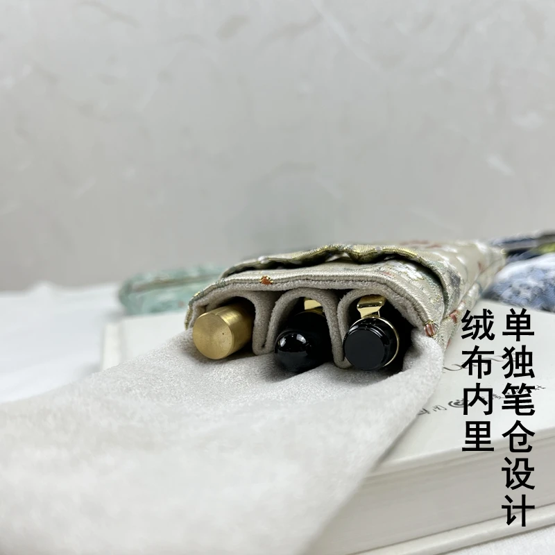 중국식 펜 가방, 3팩 펜 가방, 블루 브로케이드 수제 펜 가방, 휴대용, 안전, 긁힘 방지, 방진 펜 케이스