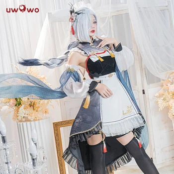 In Stock UWOWO Shenhe Cosplay Game Genshin Impact Cosplay Shenhe Maid Costume Maid Dress Halloween