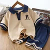Summer Children Boy Clothes Set Fashion Lapel T-shirts Top and Shorts Bottom 2 Pieces Suit Kid Short Sleeve Outfits Tracksuits 1