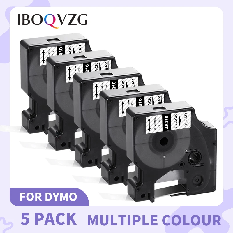 

5 упаковок, ленты для этикеток IBOQVZG, 12 мм, 45013, черно-белые, для Dymo D1 45013, совместимы с Dymo Label Manager 160, 280, 210, 450, LM160