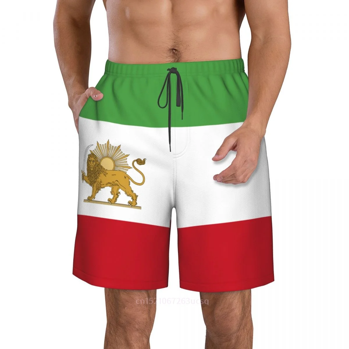 2023 Summer Polyester IRAN Lion With Sun Country Flag 3D Printed Men's Board Shorts Beach Pocket Running Summer Pants 2