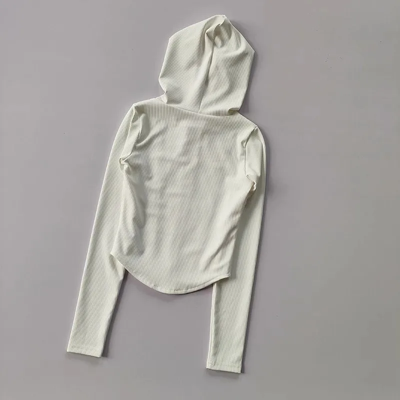 Women's Hooded Thin Long Sleeve Yoga Jacket Slim Drawstring Outdoor Sportswear Striped Zipper Jogger Long Sleeve Sports Jacket
