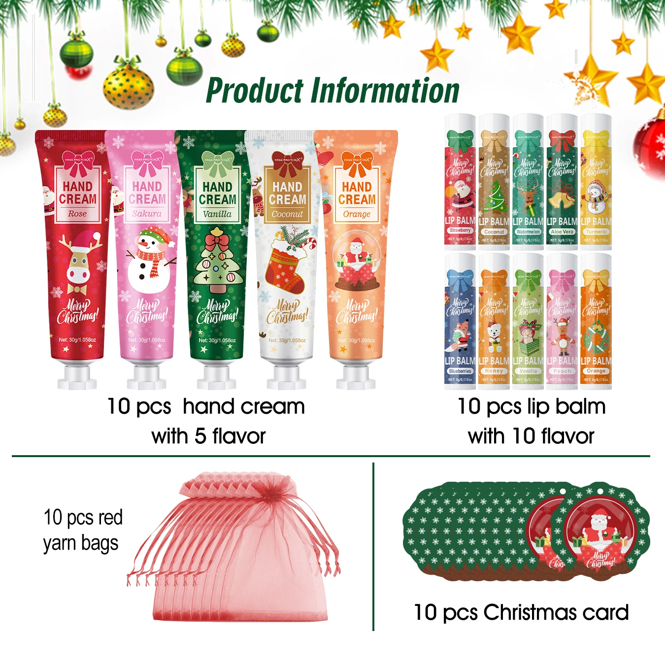 Christmas kit-10 sets/box hand cream kit, lip balm set, with Santa Card and red gift bag, party gift distribution 5