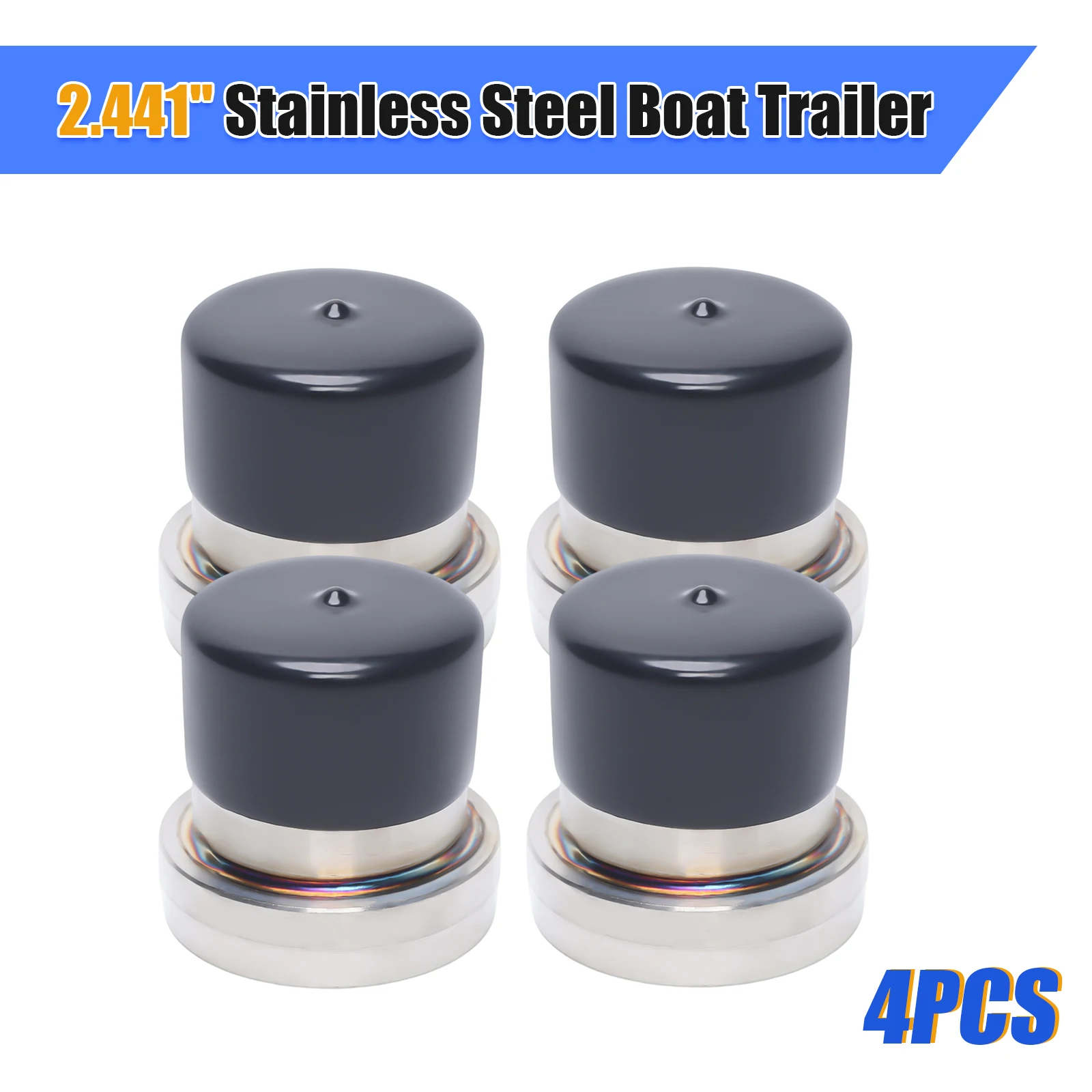 4Pcs 2.441inches Boat Trailer Bearing Buddy Partner Stainless Steel +Protective Grease Bra Silicone Cover Boat accessories