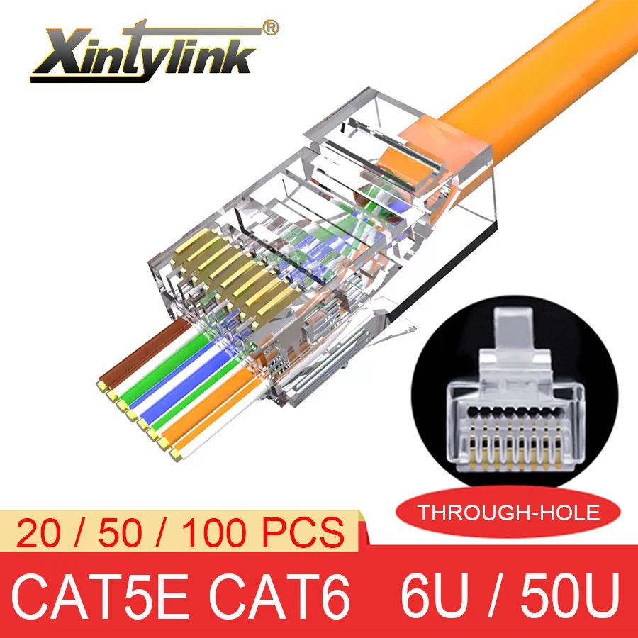 Xintylink Rj45 Conector Cat6 50u 6u Cabo Ethernet Rg45 Plug Cat5e Utp 8p8c rj 45 Cat Rede Modular Lan Jack Cat5 Keystone