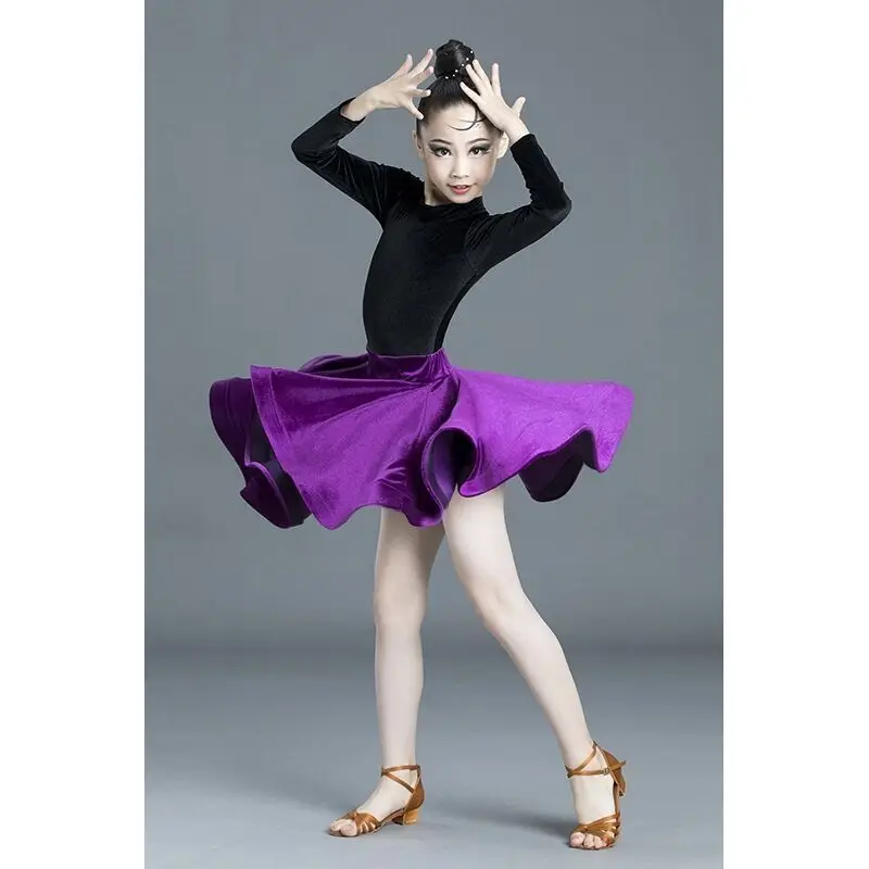 Latin Dance Girl Long sleeved Split Latin fringe Half Skirt Dance New Performance Clothing dresses for women