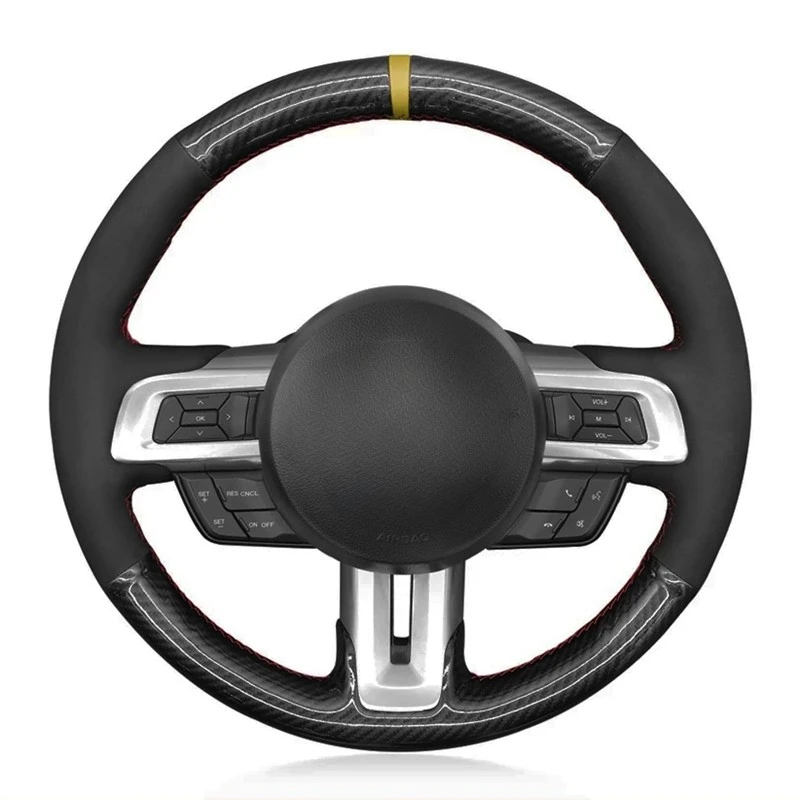 

Чехол рулевого колеса автомобиля рука сшитый Черный углеродного волокна Черная замша для Ford Mustang 2015-2020 Mustang GT 2015 2017 2018 2019 2020