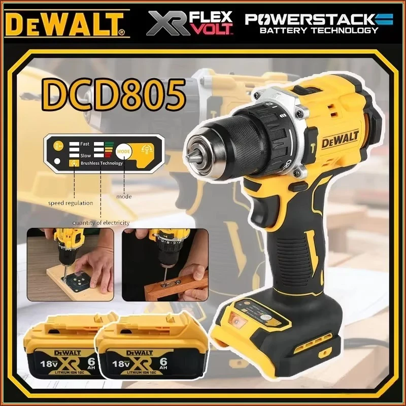 DEWALT DCD805 브러시리스 임팩트 드릴 무선 전기 스크루드라이버 DEWALT 배터리용 다기능 핸드 드릴 전동 공구