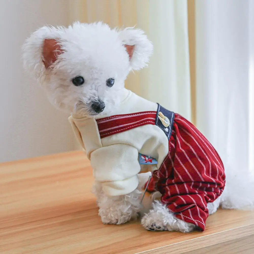 

Dog Jumpsuits Round Neck Four Legs Pullover Cat Puppy Bodysuit Lovely Striped Decorative Dogs Romper Clothes For Daily Life