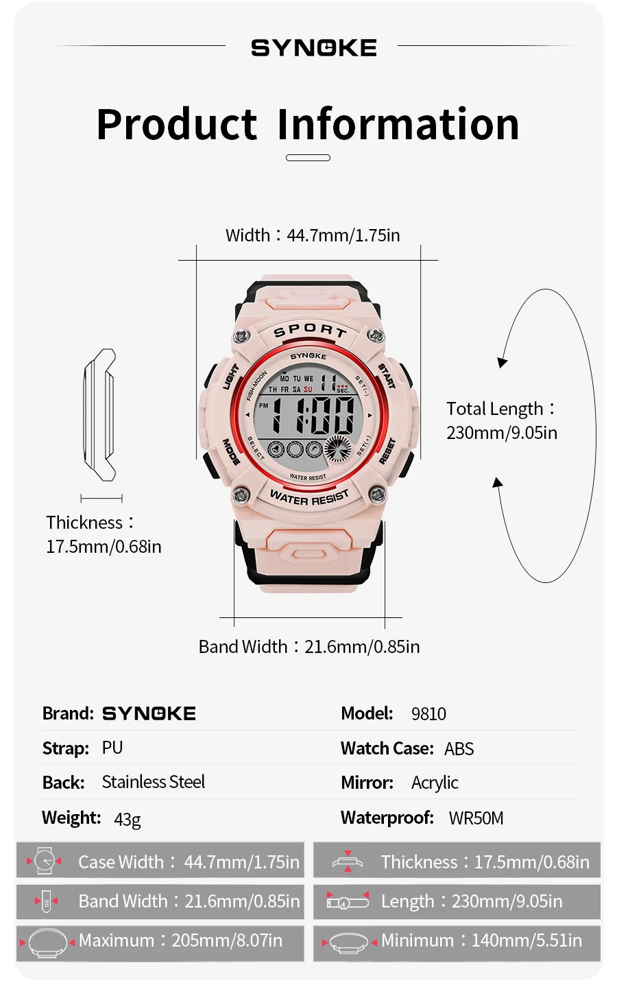 SYNOKE Student Electronic Watch Unisex Sport Watch Multifunction Military Sports Waterproof Luminous LED Digital Kids Big Dial