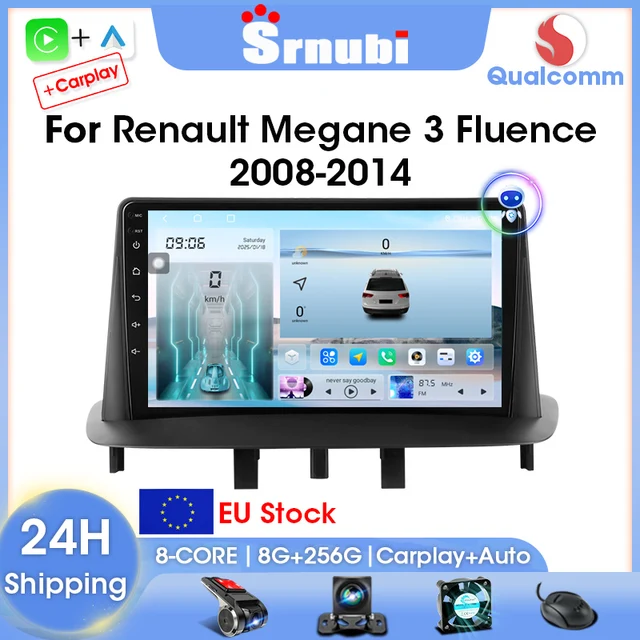 Srnubi Autoradio pour Renault Megane 3 Fluence Samsung SM3 2008-2014 lecteur multimédia Carplay Android Auto Autoradio Navigatore 1