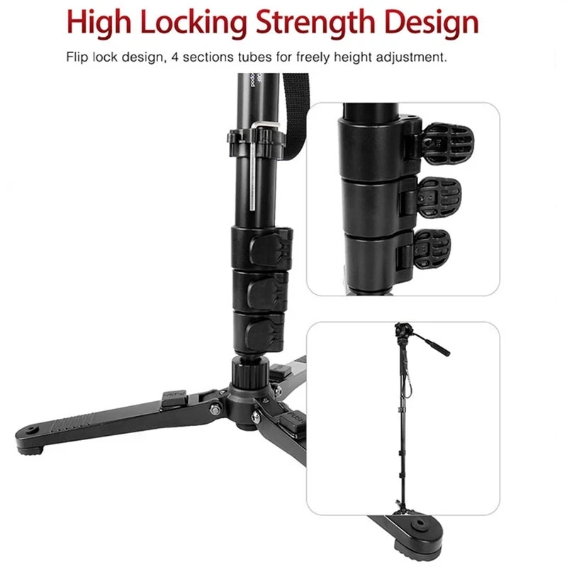 Kingjoy MP208F 세트 전문 모노포드 세트, DSLR 카메라 삼각대 스탠드 파라 모빌 유연한 삼각대 스태티브 SLR DSLR