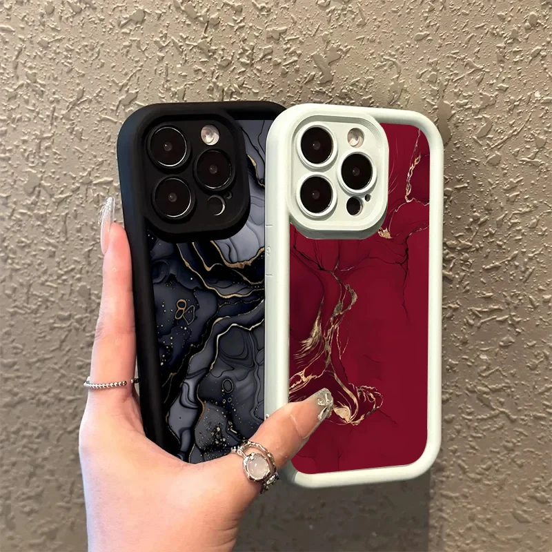 Elegant Wine Red Textured Marble Silicone Phone Case - Shockproof Soft Cover