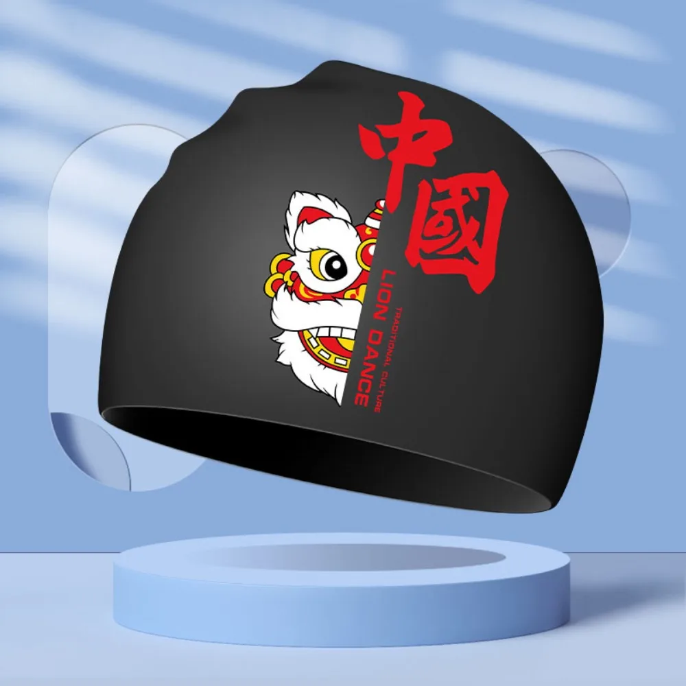 Water Sport Silica Adult Swimming Cap Lion Dance Elastic Diving Cap Lightweight Long Hair Bathing Cap Beach