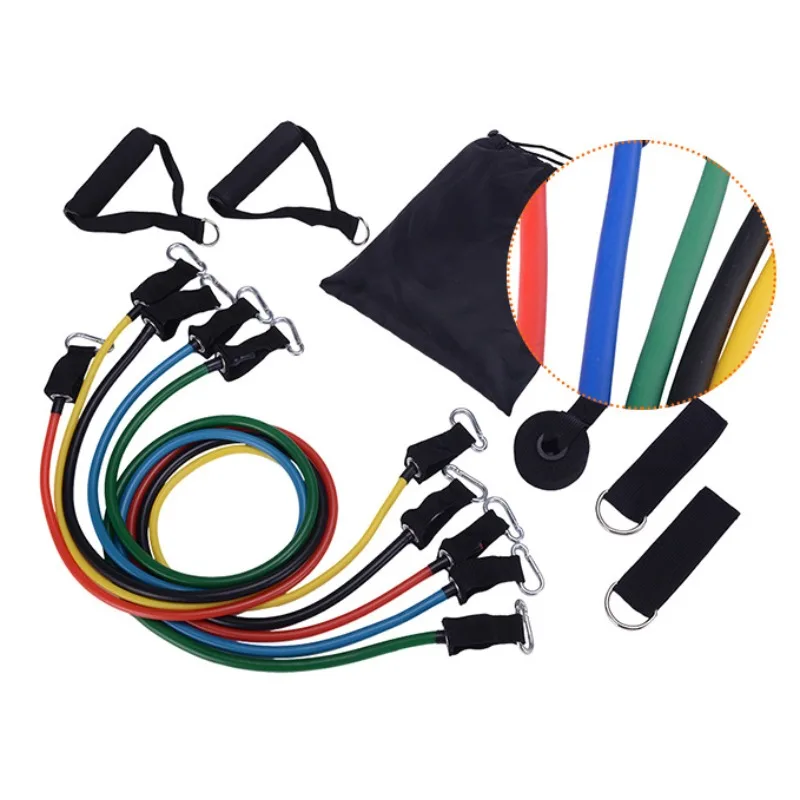 Resistance Bands 11-Piece Set Tensioner Pull Rope Fitness Multi-function Tensioner Suit Muscle Training Belt Elastic Sleeve Band 2