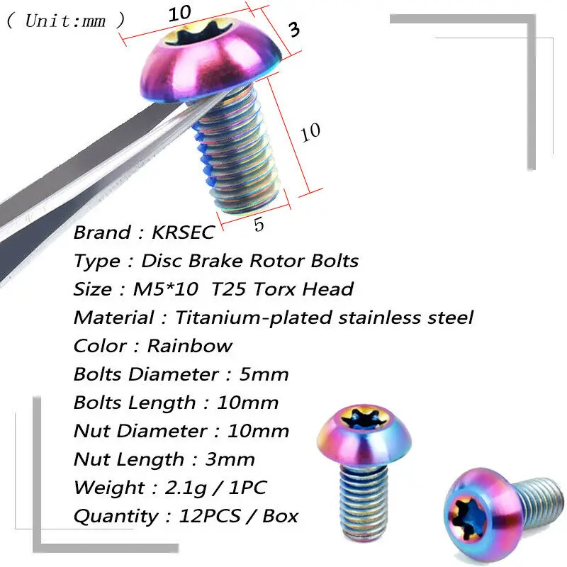 M5x10mm Disk Brake Rotor Bolts 12pcs for Mountain Bike Brakes
