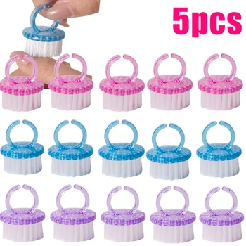 5pcs Portable Hard Cleaning Nail Brush Ring-shaped Manicure Pedicure Remove Dust Tools Plastic Nail Brushes Nails Salon Supplies