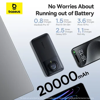 Baseus 65W Power Bank 20000mah Fast Charging with Built-in Retractable Type-C Cable for Laptops iPhone 16 15 Pro Max 4