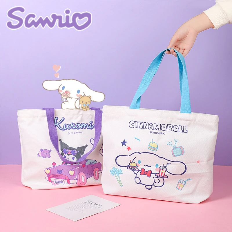 

Sanrio холщовые сумки с принтом, сумка для покупок Cinnamoroll Kuromi Hello Kitty хорошего качества, бесплатная доставка