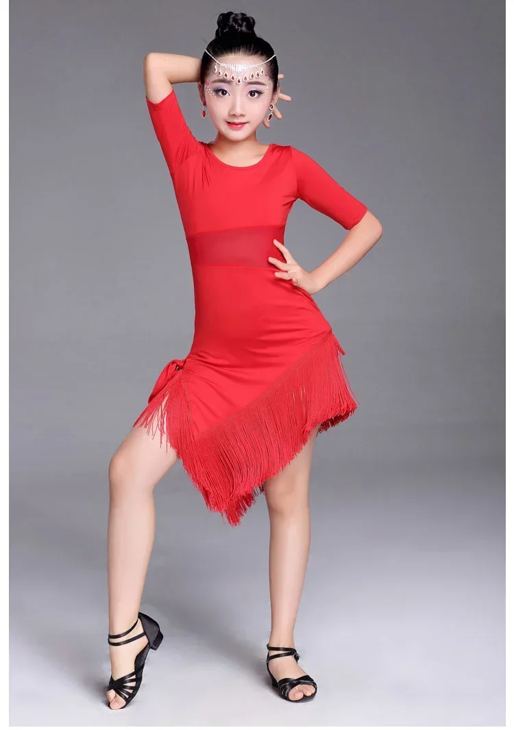 Children Latin Dance Dress News Swing Dance Dress Fringed Tango Salsa Ballroom Kids Dresses Girls Costume Competition dance dress