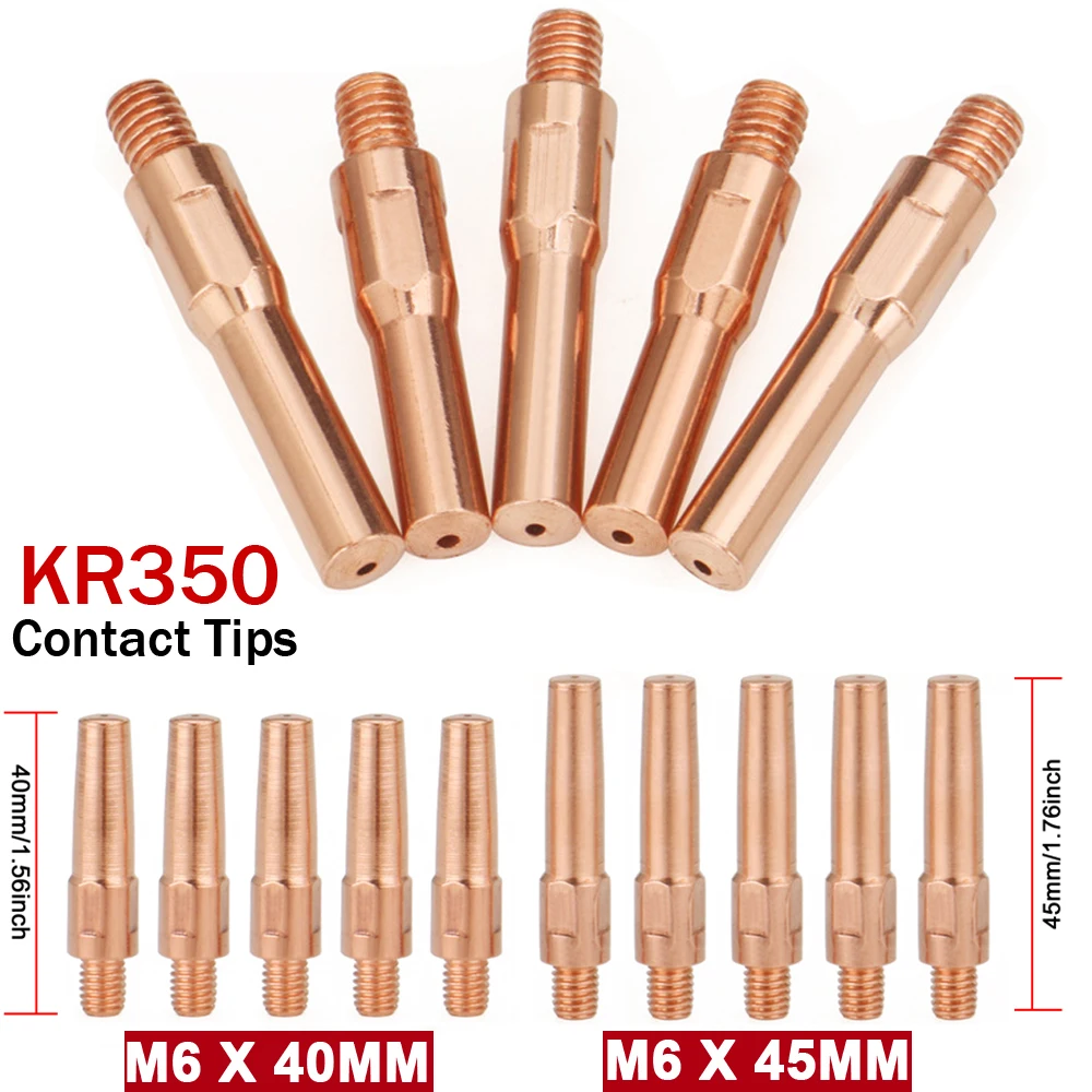 

10/20PCS CO2 Mig Mag Welder Welding Torch Aircooled KR350 M6*45MM/M6*40MM Contact Tip 0.8/0.9/1.0/1.2/1.4/1.6mm