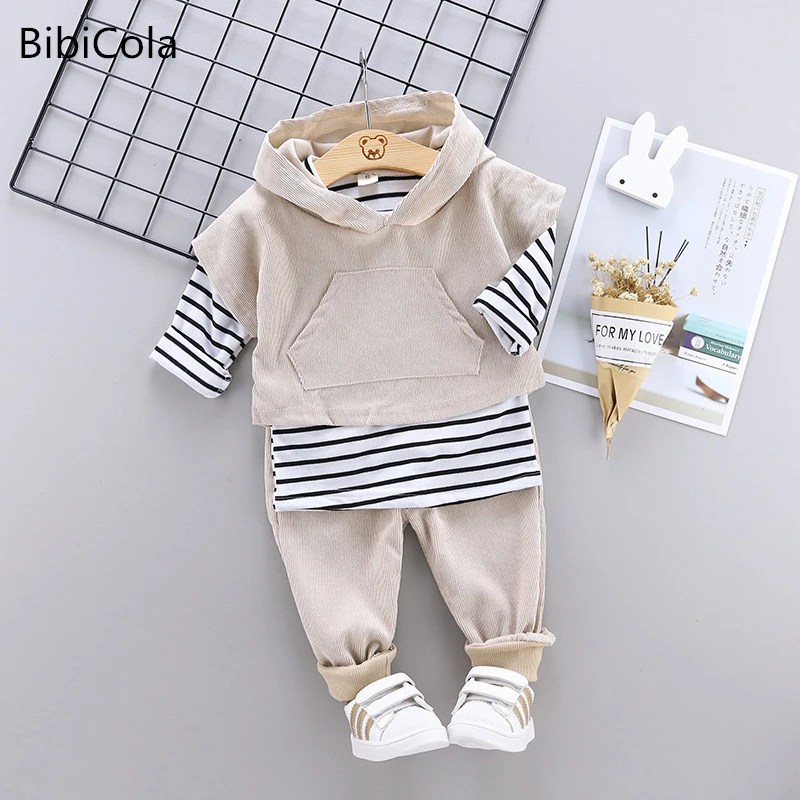 

2022 new spring and autumn three-piece boy corduroy striped long-sleeved sets children's fashion casual clothes