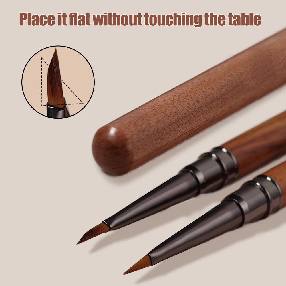 Round Wood Handle Triangular Petal Nail Brush Acrylic Nail Art Liner Brush Stripes Grid Flower Painting Drawing Pen Manicure Tool