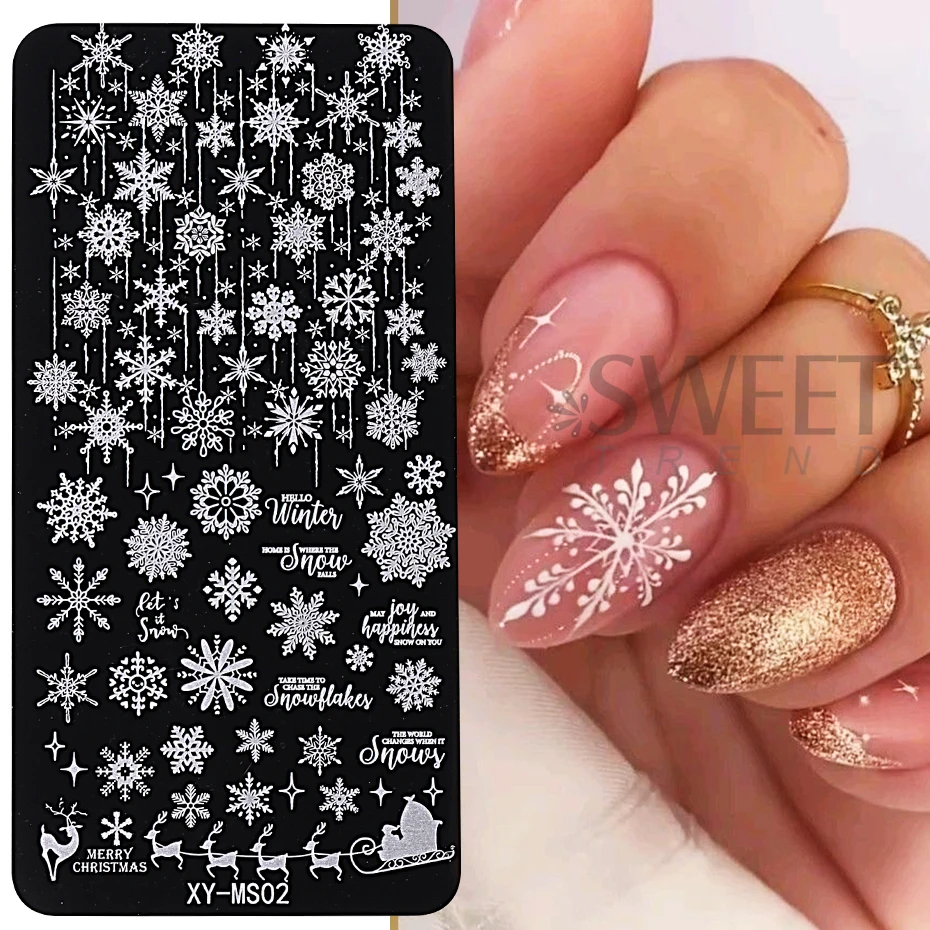 Weihnachts-Nagelstempelplatten-Set – 12x6 Cm Edelstahl Mit Schneeflocken, Elchen & Wintermotiven Für DIY Nageldesign