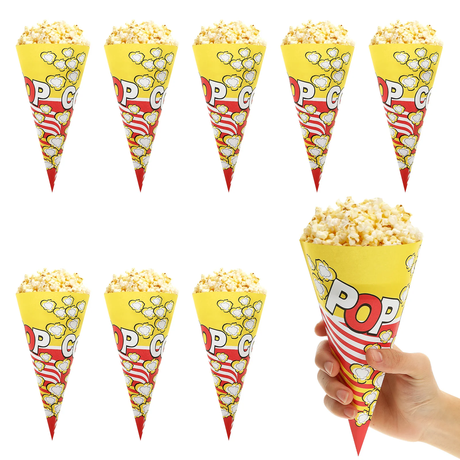 

50Pcs Cone Shape Popcorn Bags Paper Popcorn Bag With Tapered Tips Paper Treat Bags For Pop Corn Candy Snacks Wedding Party