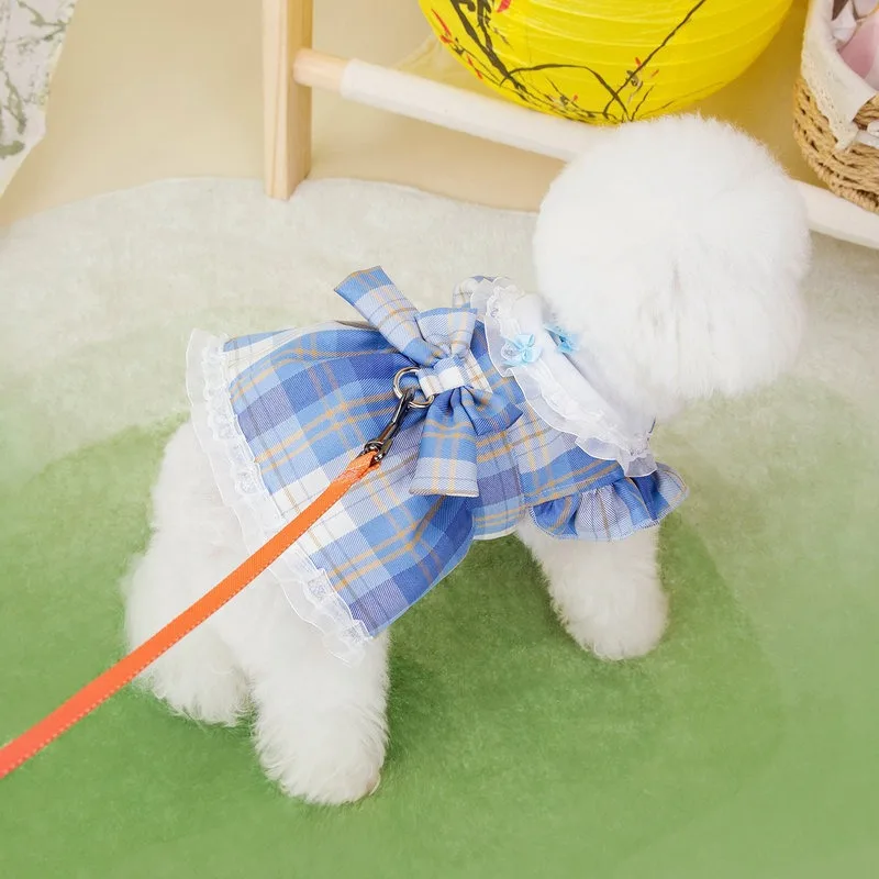 Dog Clothes Dog Costume Cat Clothes Plaid Skirt Princess Skirt with Bow for Small Dogs Cute Lace Lace Cat