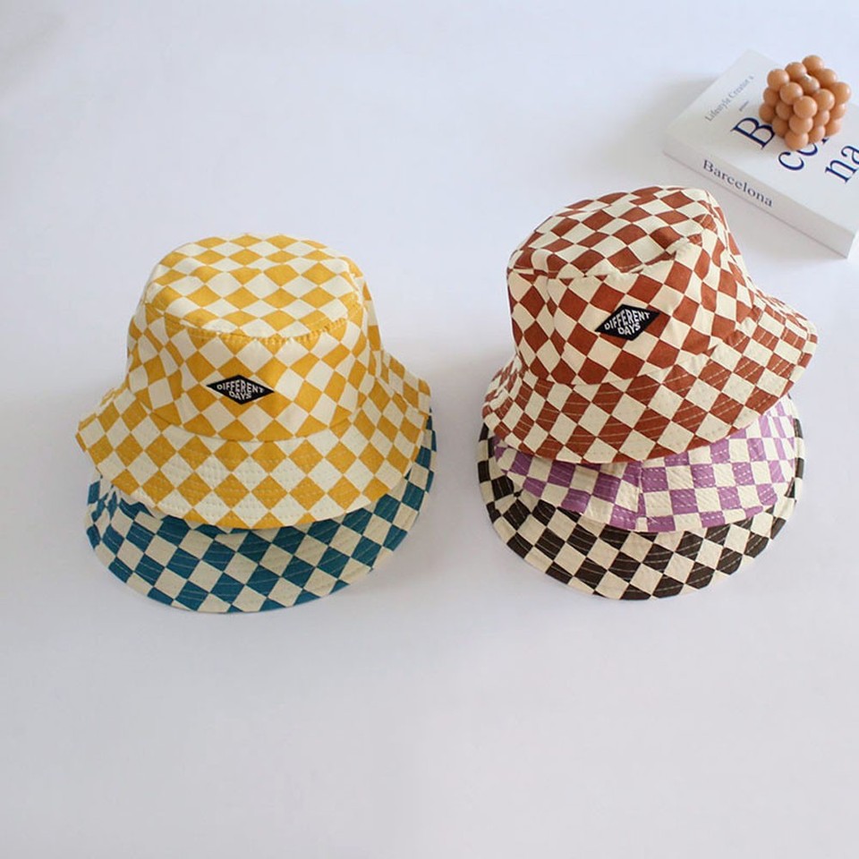 1PCS Fashionable Checkerboard Pattern Kids Bucket Hat Cute Plaid Baby Boys Girls Sun Hat Soft Kids Chilren Fisherman Panama Caps