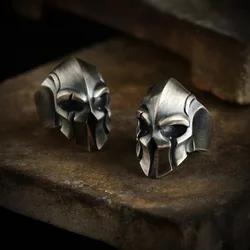 Minimalist Niche Men's Ring Helmet Warrior Skull Punk Rock Gothic Biker Boys Boys Jewelry Creative Accessories Decorative Gifts