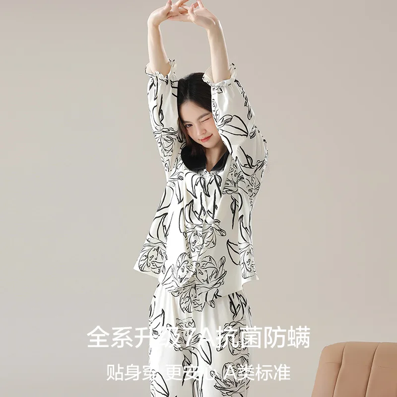 2014 Spring Pajamas Women's Long Sleeve Wear Doll Collar Floral Print Summer  Suit For Home Sleepwear Pyjamas Set Of Clothes