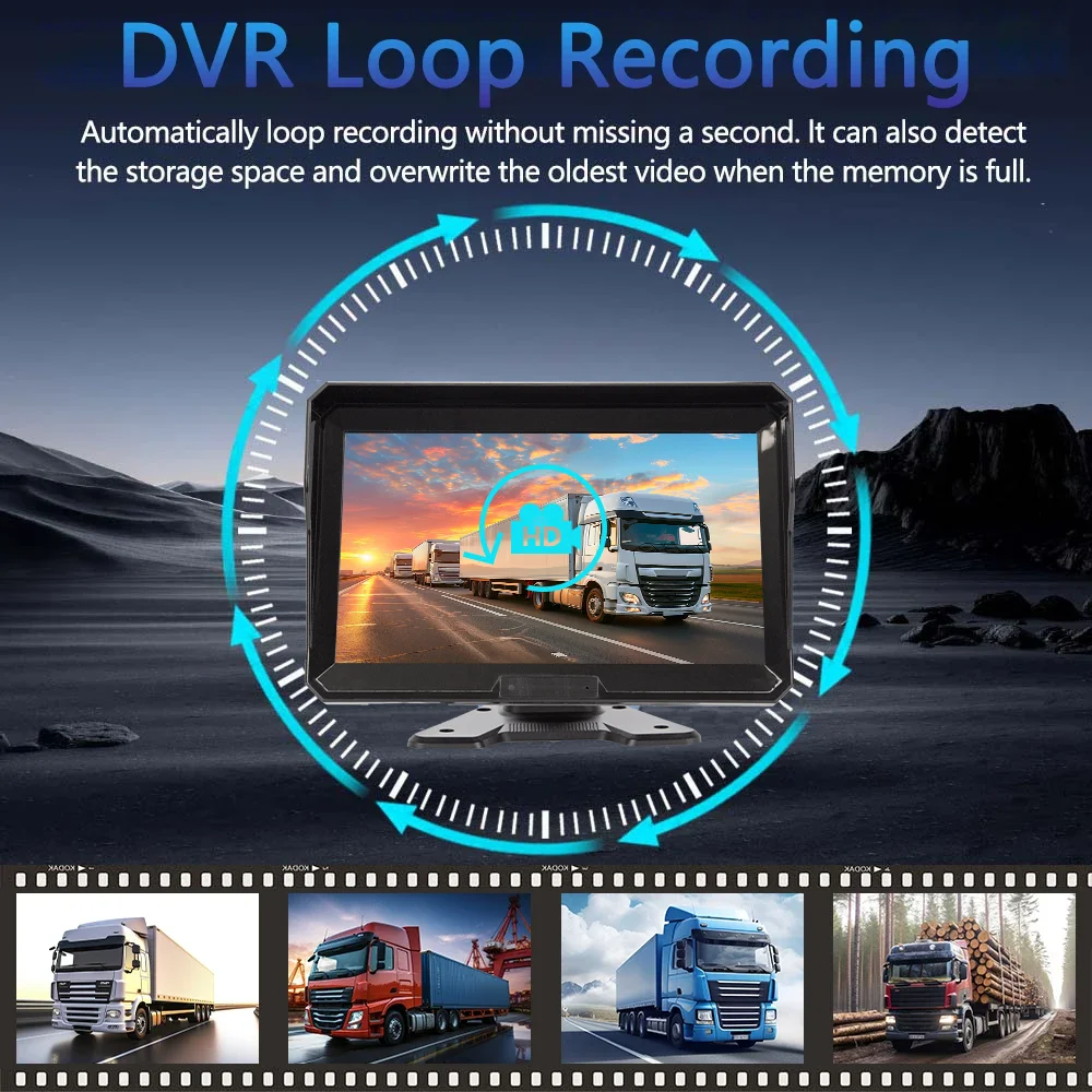 10.1" Wireless Vehicle DVR 2.4G BSD Recording Monitor System Kit Solar Charge With 720P Backup Rear View Camera For Truck/RV/Bus 6