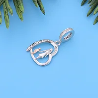 Fit Original Pan Charm Bracelet 100% 925 Silver Mother Son Hold Hands Walk Together Bead For Making Mother's Day Berloque DIY 2
