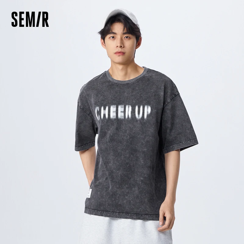 

Semir 2023 Men T-shirt Spring New Comfortable Skin-friendly Breathable Top Letter Printing Short-sleeved T-shirt for Men