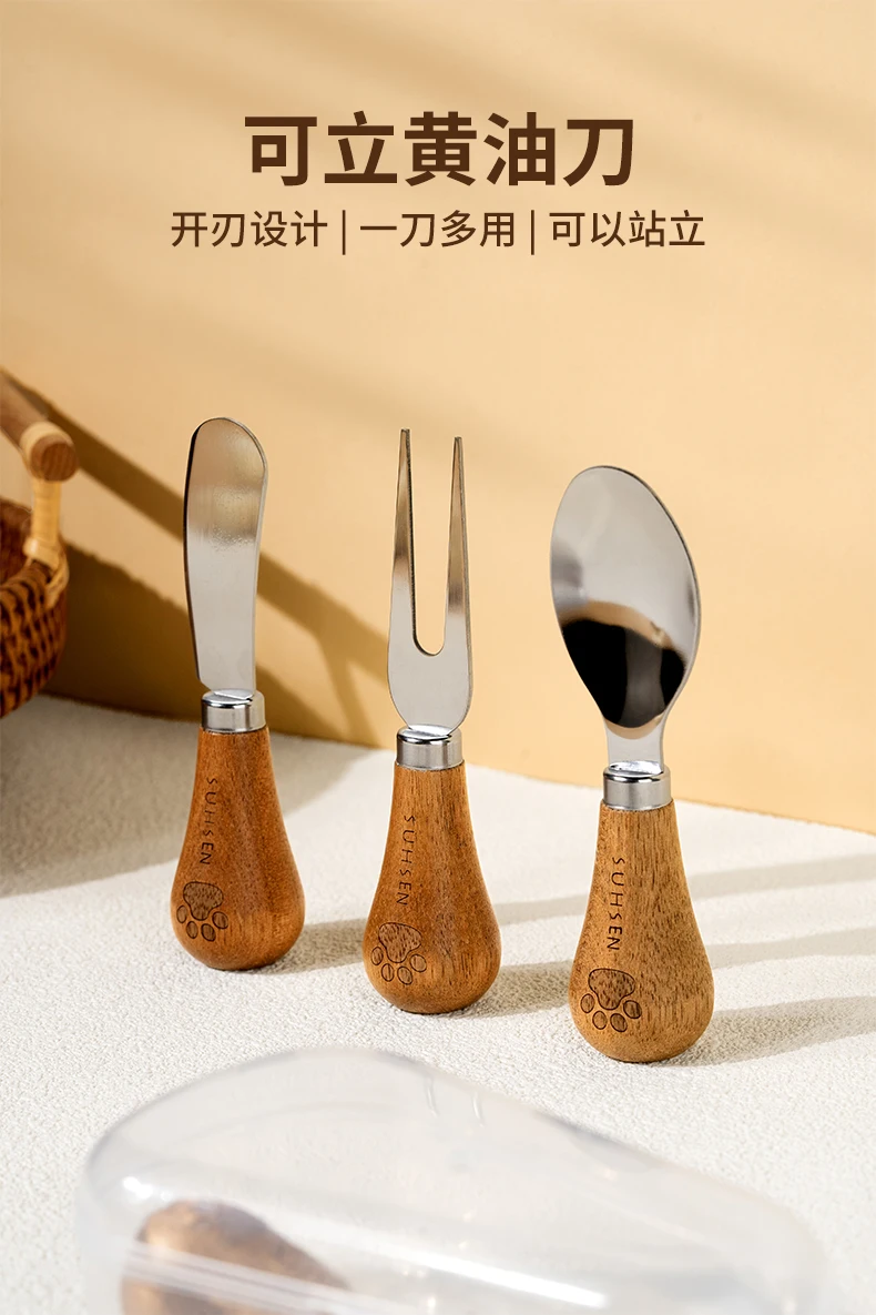 Description Picture 2 of itemZackoo Multipurpose Butter Knife with Wood Handle Stainless Steel Toast Spreader for Dessert Jam Cream Cheese Cutter Baking Tool