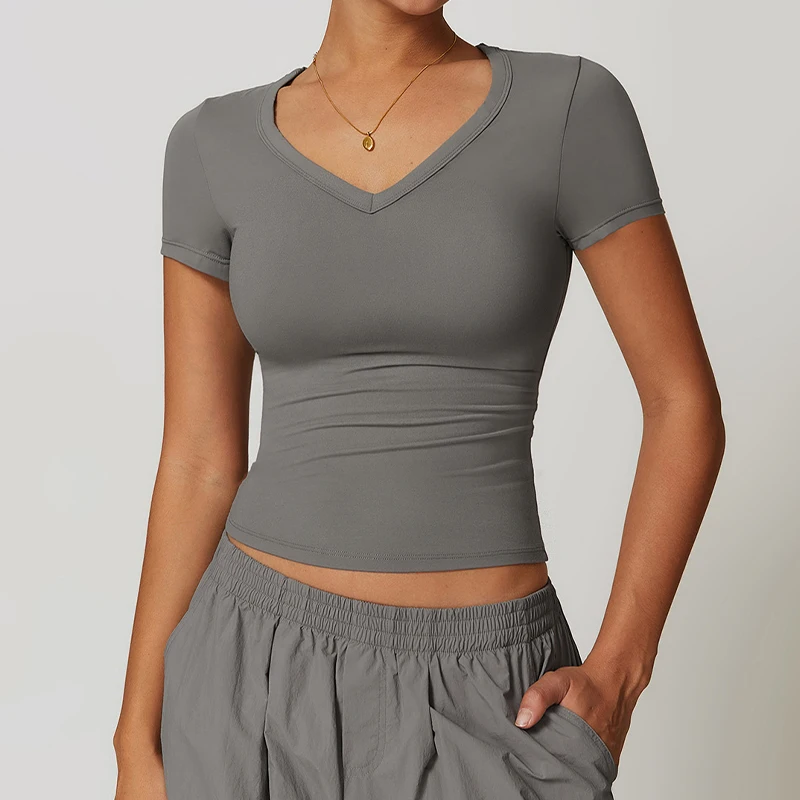 Hearuisavy Slim Gym Short Top Female Fitness Activewear Quick-Drying Yoga Clothes Workout Shirt Women Casual Sports Tee Women