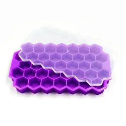 Silicone Ice Cube Tray with Lid - 37 - Grid, Easy Release and Reusable (PURPLE)