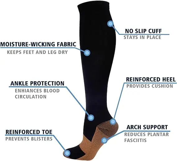 1 Pair Copper Compression Calf Sleeve Calf Socks Women&Men Shin Guards15-20 mmHg Calf Support Varicose Vein Pain Relief calf compression sleeves calf compression sleeve