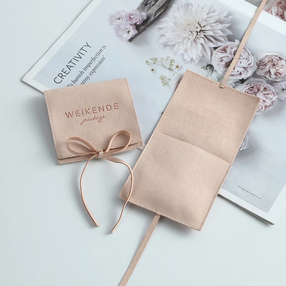 100pcs Pink Microfiber Suede Pouches Customized Logo Gift Bag Jewelries Pouch Microfiber Envelope Fodable Storage Bags