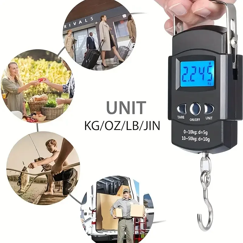 Portable 50kg Digital Handheld Luggage Scale - High Precision Metal Luggage Weighing with Unit Conversion, Compact & Lightweight