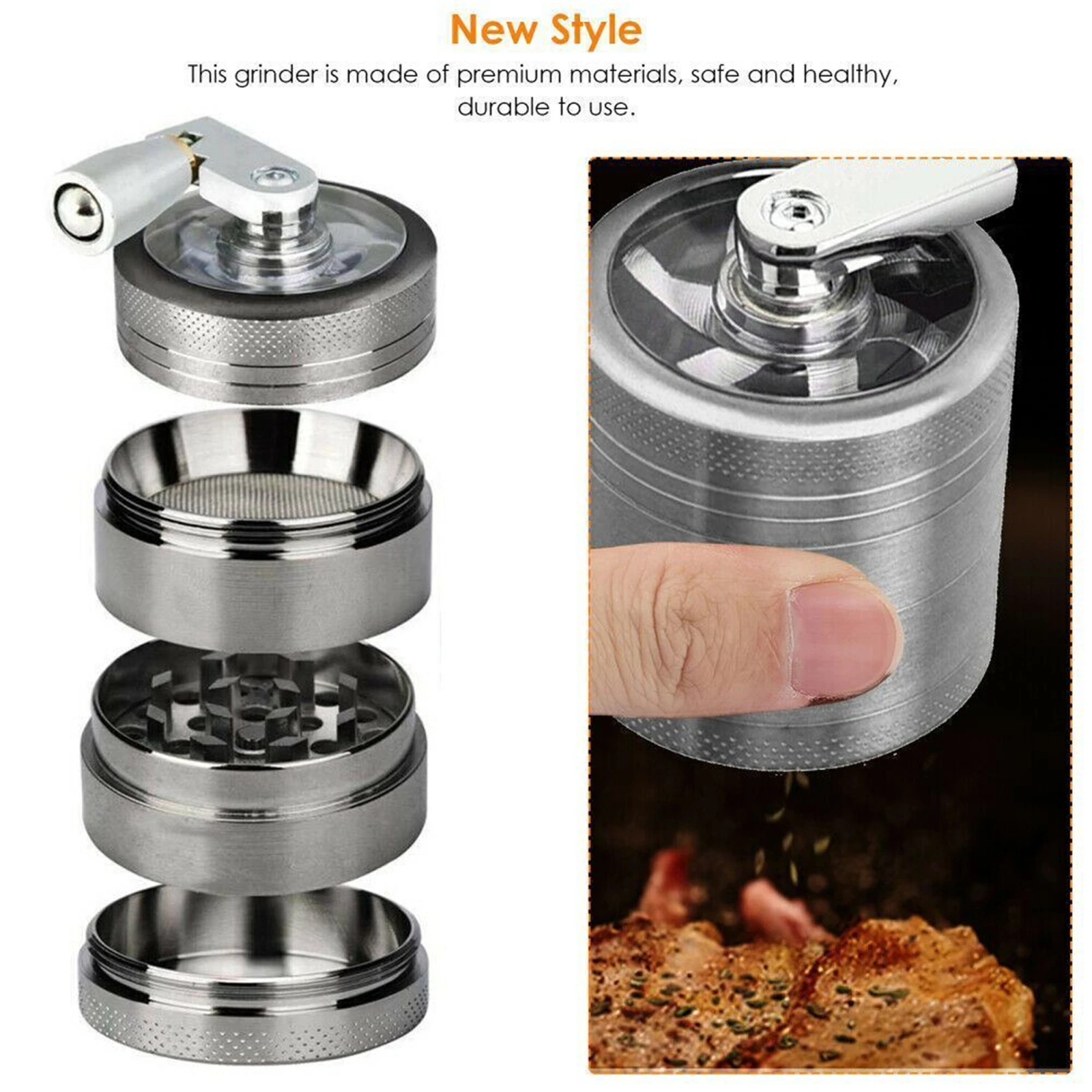 40mm 4 Layers Hand Muller Herb Tobacco Spice Herbal Metal Smoke Crusher Portable Grinder With Handle Mills Kitchen Accessories