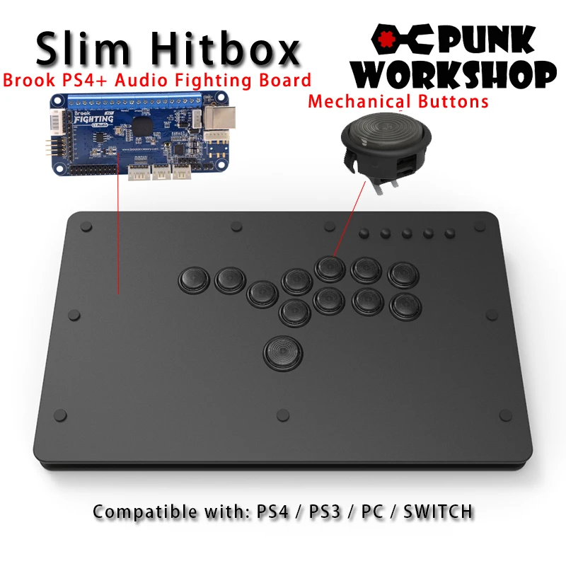 パンクワークショップ 赤軸 アケコンボタン レバーレス